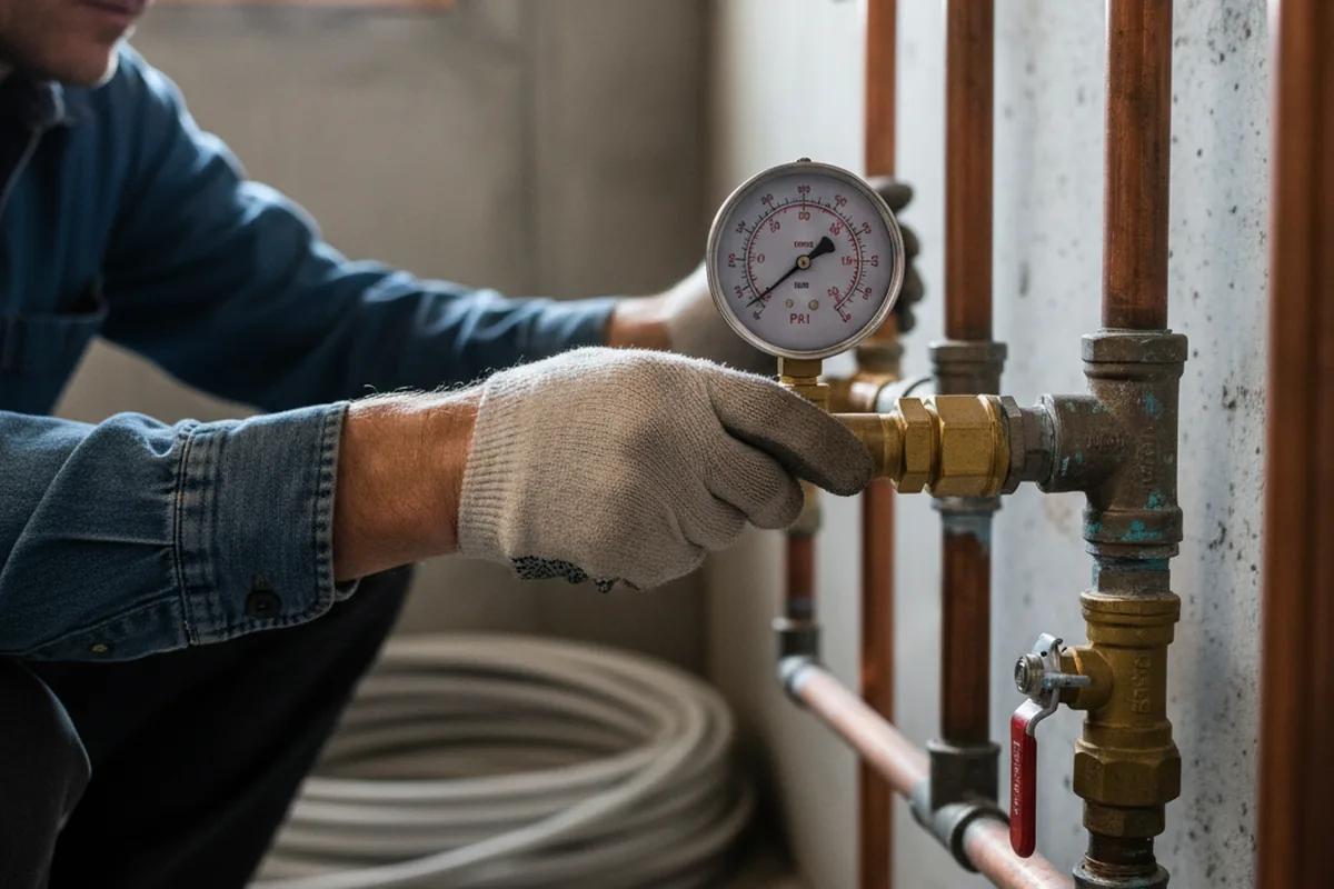 Pressure testing a repaired line during Water Line Repair in Hume
